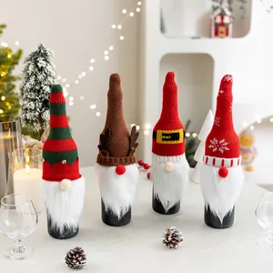 Kerst Gebreide Wijnfleshoes Kabouter Rudolph Ontwerp Rood Groen Gestreepte Rendier Gewei Sneeuwvlok Patroon Tafel Decoratie