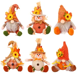 Set of six Thanksgiving scarecrow and autumn gnome plush dolls for harvest home decor