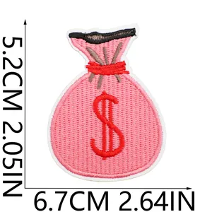Dimensions détaillées de l'écusson thermocollant sac d'argent rose avec dollar