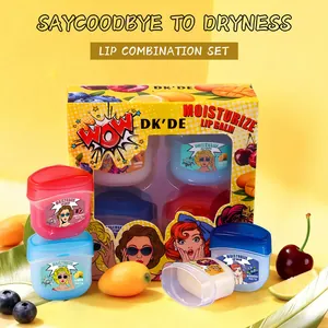DK'DE 4-piece lip mask gift set with moisturizing balm jars and fresh fruit props
