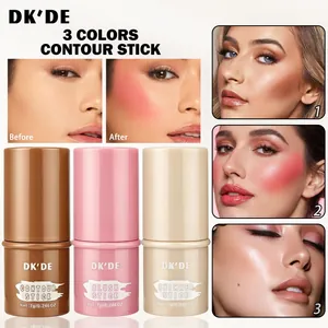 Multi-functional 3-color makeup stick set for contouring, blush, and shimmer highlights.