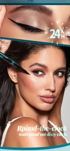 Detailed view of long-lasting 24h waterproof black eyeliner effect on model's eyes