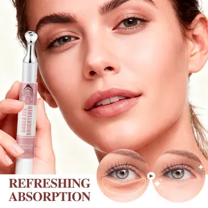 Close-up of eye brightener pen showing refreshing absorption and under-eye results.