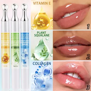 Detailweergave van lipserum-ingrediënten Vitamine E, Squalaan en collageeneffecten.
