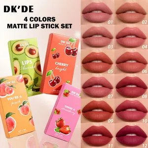 Mattes Lippenstift Crayon Set Samt Lippenglasur Wasserdicht Langanhaltend Früchte Thema Lippen Make-up Kit Für Damen