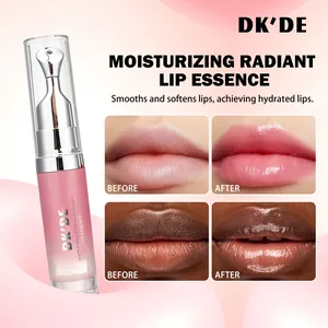 Moisturizing lip essence with cooling applicator, before and after hydration effects.
