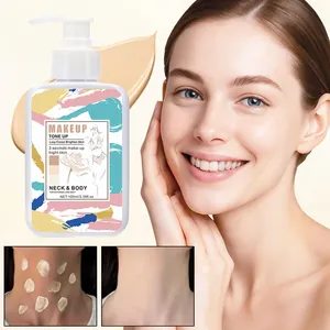 DK'DE Body Tone Up Cream detail showing the brightening effect on neck skin and pump bottle