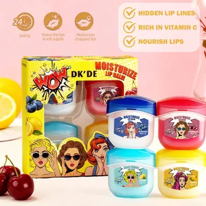 Pop art themed DK'DE lip balm gift set with four fruit-scented moisturizing jars