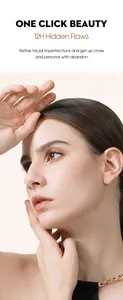 Detailansicht der Modellhaut, die die Ergebnisse von Concealer und Foundation zeigt