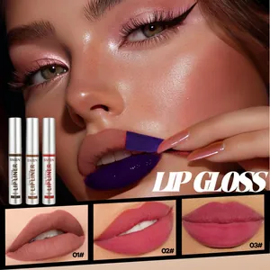 Macro close-up of peel-off lip liner showing waterproof matte finish and three shades