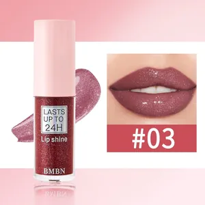 Detaillierte Ansicht von BMBN schimmerndem Lipgloss mit Glitzereffekt auf den Lippen Nr. 03