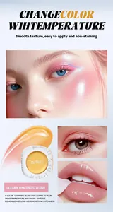Detailed application of TIANWEI temperature color-changing blush on eyes and lips.