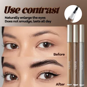 Detail of BMBN dual-tip eyebrow pen showing before and after natural eye makeup results