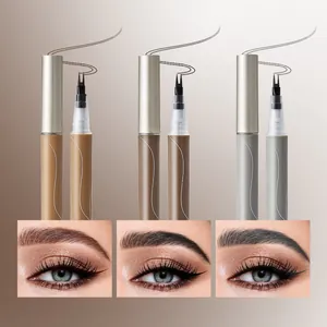 Close-up of three shades of two-prong eyebrow pencil with eye makeup application details