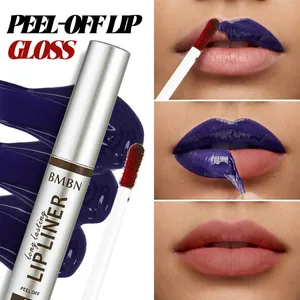 Professional BMBN long lasting peel-off lip gloss showing application steps and matte finish