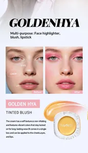 Multi-purpose cream blush for eyes, lips and cheeks showing before and after effects.