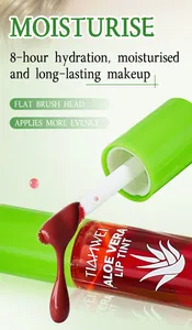 Detail view of TIANWEI Aloe Vera Lip Tint showing the flat brush and moisturizing texture
