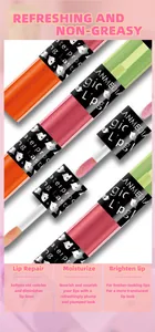 Detail showing moisturizing color-changing lip oil tubes with soft brush applicators