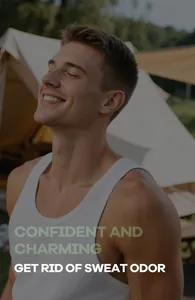 Confident smiling man enjoying freshness outdoors with effective sweat odor protection
