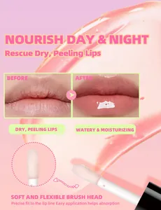 Lip care oil before and after results for dry lips with soft flexible brush head detail