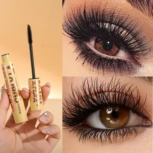 Detailed view of waterproof lengthening mascara effect on long curled eyelashes