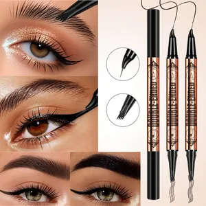 Detailed demonstration of waterproof dual-ended eyeliner and four-pronged brow pen