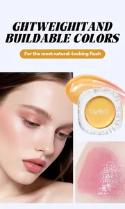 Detailed view of TIANWEI natural lightweight blush showing pink texture swatch and model