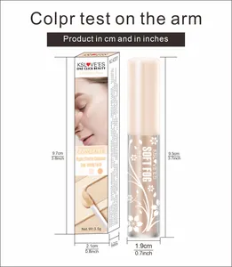 Flüssiger Concealer im Detail mit Produktabmessungen in cm und Zoll für Maßstab