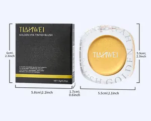 Detailed dimensions and packaging view of TIANWEI Golden Hya Tinted Blush cosmetics.