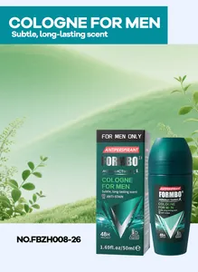 Detailed view of FORMBO men's antiperspirant bottle and box packaging with 48H label