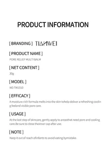 Product information sheet for Pore Relief Multi Balm with usage and efficacy details