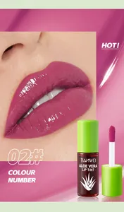 Detailed view of shade 02 aloe vera lip tint with glossy finish on lips
