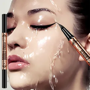 Close-up of waterproof double-ended eyeliner pen shown with water splashing on face