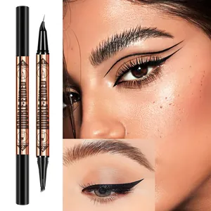 Close-up of double-ended eyeliner and 4-pronged eyebrow pen for precise graphic makeup.