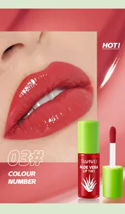Detailed view of Tianwei Aloe Vera Lip Tint 03 shade on lips with glossy finish