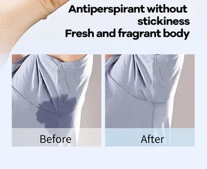 Antiperspirant roll-on comparison showing visible underarm sweat reduction before and after