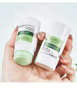 Close-up of pore relief multi balm stick with light green texture and white packaging