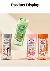 Vue détaillée des quatre variantes de l'huile corporelle FORMBO : Aloé, Collagène, Vitamine B3 et C.