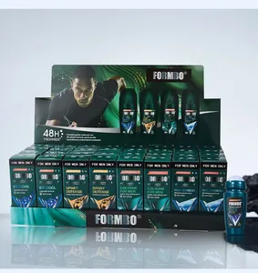 Professional retail display of FORMBO men's antiperspirant roll-on deodorant collection