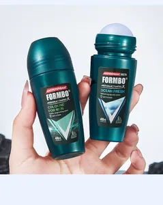 Close-up of FORMBO men's antiperspirant roll-on deodorant with refreshing aquatic scent