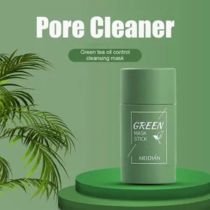 Vista detallada de la mascarilla en barra de té verde MEIDIAN en un pedestal verde.