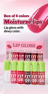 Detailed macro view of MEIDIAN 6-color lip gloss set with smooth cream-like texture