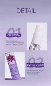 Vista detallada del diseño del frasco de fragancia Meidian con un pulverizador blanco