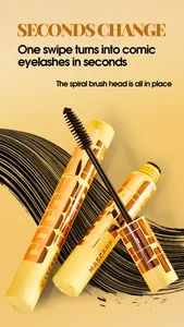 Detail of spiral brush head on waterproof black mascara for lengthening eyelashes