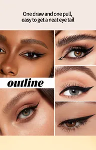 Close-up detail showing various professional eyeliner styles with sharp waterproof finish