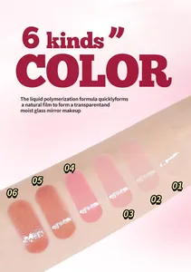 Detailed view of 6-color mirror finish lip glaze swatches on arm for smooth texture