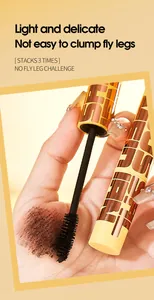 Detail showing black mascara wand and smooth pigment texture for volume look