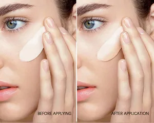 Comparison of skin before and after applying temperature color changing foundation