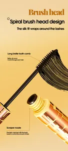 Close-up of the spiral mascara brush head design and the precision scraper nozzle system