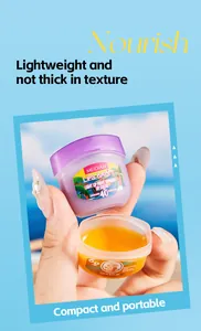 Macro detail of MEIDIAN lip mask jars held by hand showing compact and portable design
